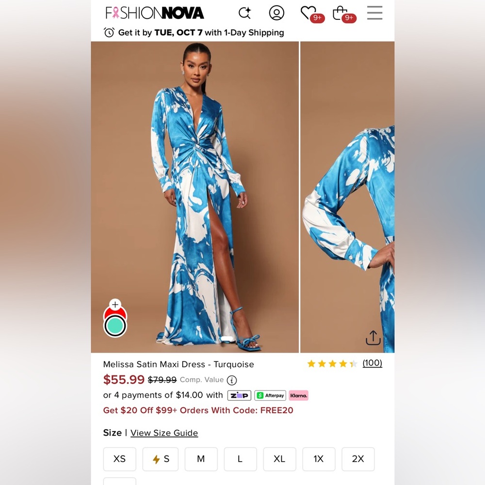 Fashion Nova Turquoise Satin Maxi Dress